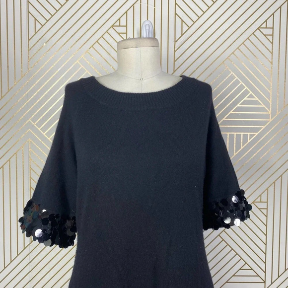 QI CASHMERE Short Sleeve Sequin Disco Beaded Dress in‎ Black Size US Medium - Picture 3 of 11